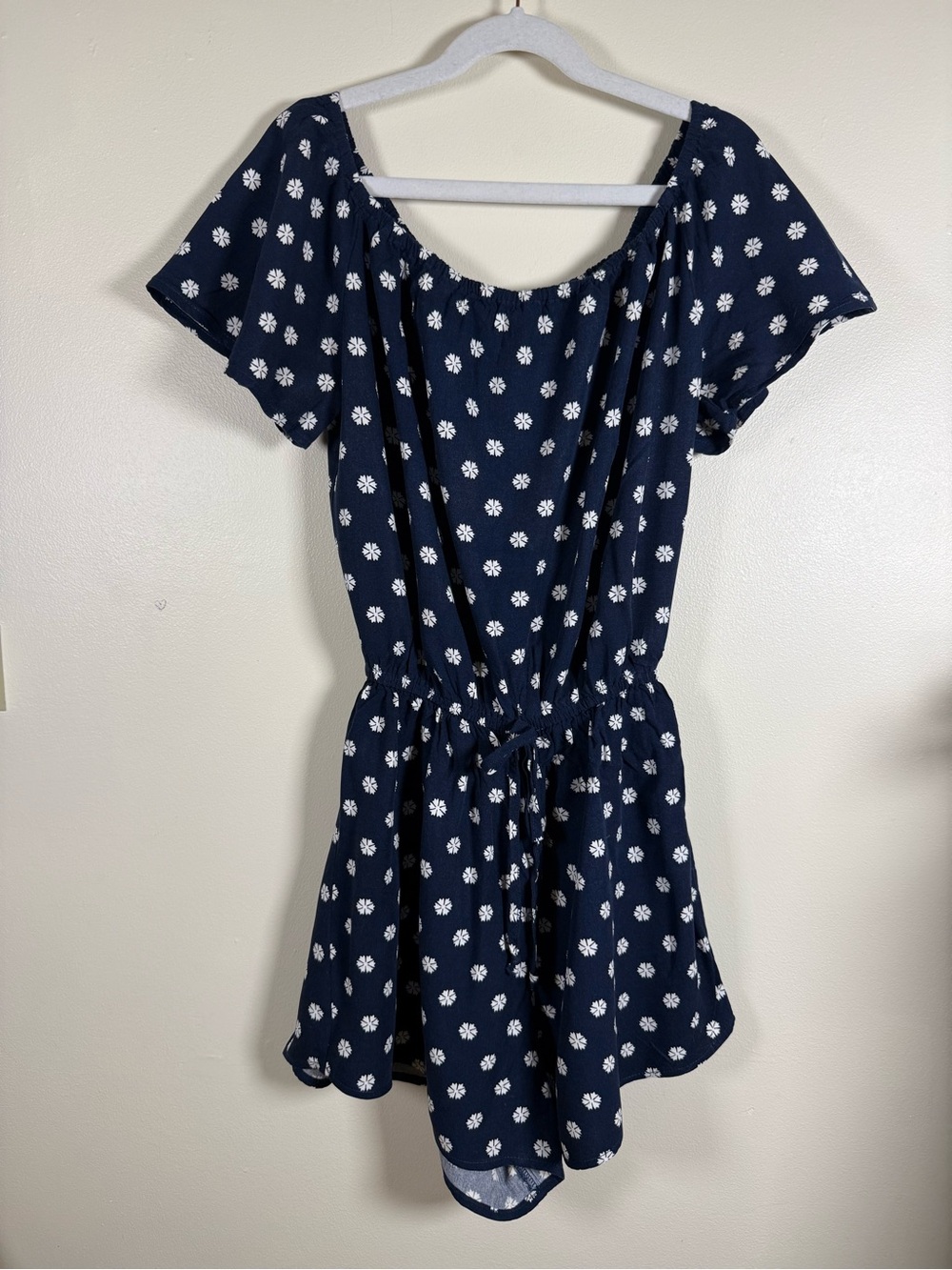 Abercrombie & Fitch Navy Floral Off Shoulder Romper Small Ruffle Sleeve - Picture 3 of 6